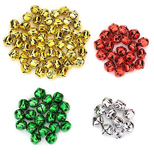 100PCS 1 Inch Multicolored Jingle Bells Christmas Metal Bells Craft for Christmas Festival Party Wedding Decorations DIY Project, Large Jingle Bells Bulk, Red, Green, Silver, Gold