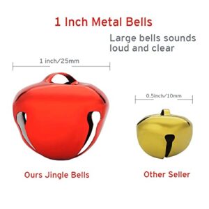 100PCS 1 Inch Multicolored Jingle Bells Christmas Metal Bells Craft for Christmas Festival Party Wedding Decorations DIY Project, Large Jingle Bells Bulk, Red, Green, Silver, Gold