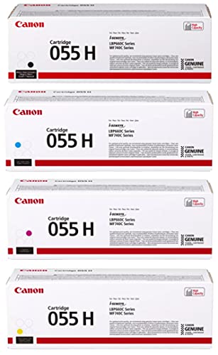 Canon CRG 055 High Yield Capacity Toner Cartridge for MF745, 743, 741, Bundle with Black 7600 Pages Yield/Cyan, 5900 Pages Yield/Magenta, 5900 Pages Yield/Yellow, 5900 Pages Yield