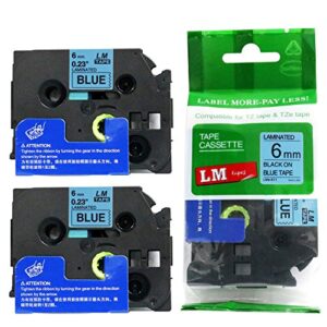 2/pack lm tapes – lme-511 premium 1/4″ black print on blue label compatible with brother tze-511 p-touch tape tze511 includes a tape color/size guide. replaces tz511 6mm 0.23 laminated