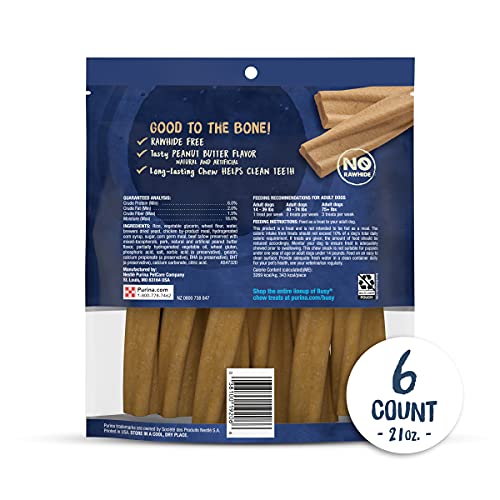 Busy Purina Bone Made in USA Facilities, Long Lasting Small/Medium Breed Adult Dog Chews, Peanut Butter Flavor - 6 ct. Pouch