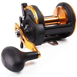 Sougayilang Conventional Reel Trolling Fishing Reel Powerful Drag Fishing Reel for Saltwater Big Game (TS50-gold)