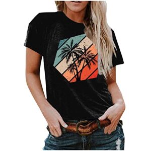 2023 summer tops for women, women’s vintage retro graphic printed tops short sleeve blouse loose casual tunics
