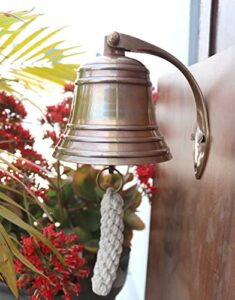 4″ solid antique brass bell quality marine wall mounted ship hanging bell perfect for dinner, indoor, outdoor, school, bar, reception, last order & church by the metal magician