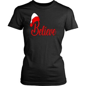 official top notch products believe christmas apparel t-shirt winter holiday shirt with christmas graphic and dazzling colors including standard sizes with customer guarantee