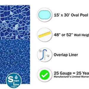 Smartline Cracked Glass 15-Foot-by-30-Foot Oval Liner | Overlap Style | 48-to-52-Inch Wall Height | 25 Gauge Virgin Vinyl | Designed for Steel Sided Above-Ground Swimming Pools