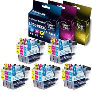 easyprint (5c, 5m, 5y, color combo) compatible 3019xl ink cartridge replacement for brother lc3019 lc-3019xxl mfc-j5330dw j6530dw j6730dw j6930dw printer, (total 15-pack, no black)