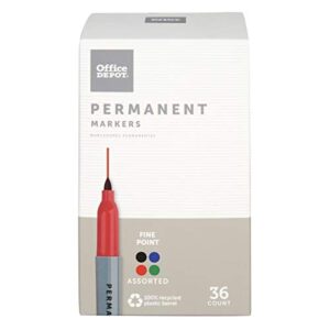 office depot® – markers – permanent markers 100% recycled, assorted ink colors – assorted – bx of 36 pk