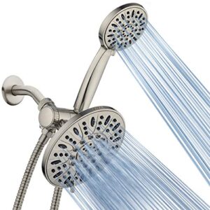 aquadance 7″ premium high pressure 3-way rainfall combo with stainless steel hose – enjoy luxurious 6-setting rain shower head and hand held shower separately or together – brushed nickel finish