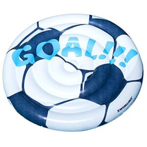 swimline inflatable soccer ball ride-on pool float blue/white, 60″
