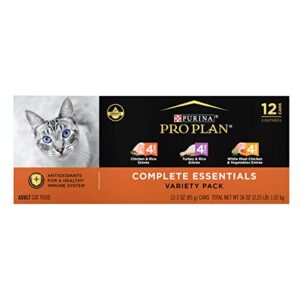 purina pro plan gravy, high protein wet cat food variety pack, complete essentials chicken and turkey favorites – (2 packs of 12) 3 oz. cans