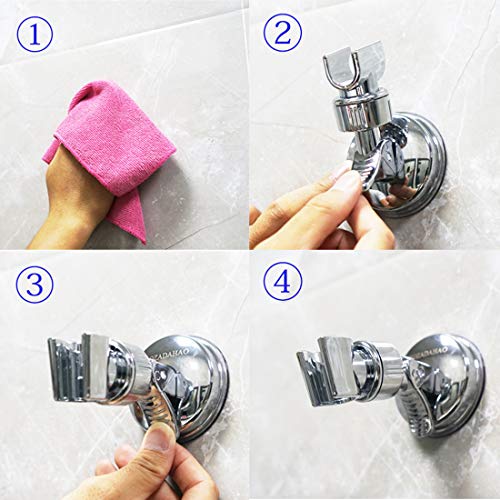 Adjustable Shower Head Holder, Bathroom Suction Cup Handheld Shower Head Bracket, Removable Handheld Showerhead & Wall Mounted Suction Bracket (Silver)