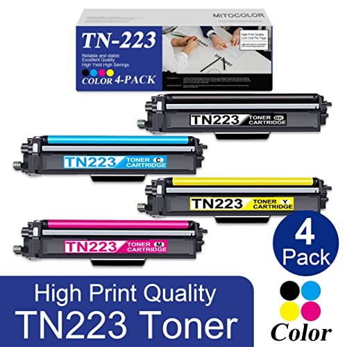 MITOCOLOR TN-223 TN223 Toner Cartridge 4 Pack High Yield Compatible TN223BK TN223C TN223M TN223Y Replacement for Brother MFC-L3770CDW L3750CDW HL-3210CW 3270CDW DCP-L3510CDW Printer Ink