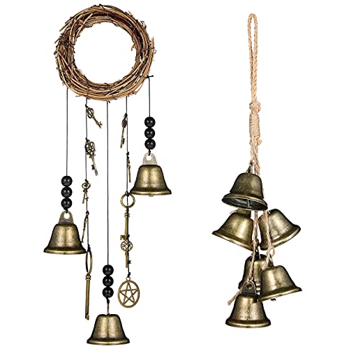 Witch Bells 2 Pieces Door Knob Hanger Witchcraft Decor Wind Chimes Positive Energy Decor Magic Home Protection Bells Handmade Clear Negative Energy Witch Door Knocker for Boho Decor (Classic Style)