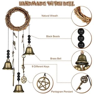 Witch Bells 2 Pieces Door Knob Hanger Witchcraft Decor Wind Chimes Positive Energy Decor Magic Home Protection Bells Handmade Clear Negative Energy Witch Door Knocker for Boho Decor (Classic Style)