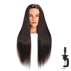 hairingrid 26″-28″ mannequin head hair styling training head manikin cosmetology doll head synthetic fiber hair and free clamp holder (black)