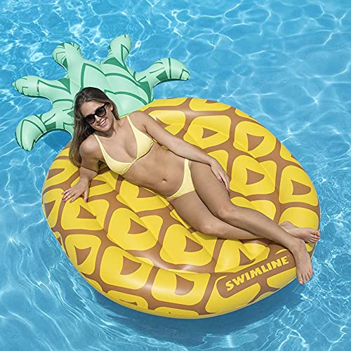 Swimline 90649 Giant 88" Inflatable Tropical Pineapple Swimming Pool Float, Lake Water Raft Lounger with Headrest for 1-2 People, Yellow (6 Pack)