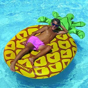 Swimline 90649 Giant 88" Inflatable Tropical Pineapple Swimming Pool Float, Lake Water Raft Lounger with Headrest for 1-2 People, Yellow (6 Pack)