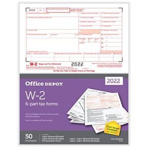office depot® brand w-2 laser tax forms, 6-part, 2-up, 8-1/2″ x 11″, pack of 50 form sets
