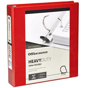 office depot® brand heavy-duty d-ring view binder, 1 1/2″ rings, 54% recycled, red