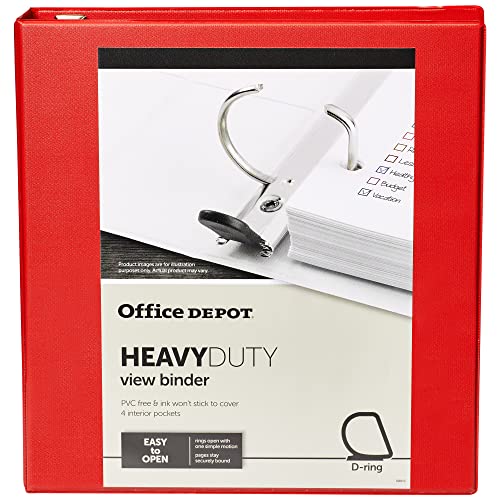 Office Depot® Brand Heavy-Duty D-Ring View Binder, 1 1/2" Rings, 54% Recycled, Red