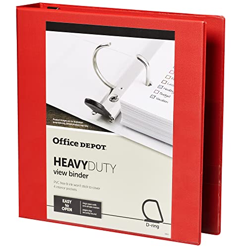 Office Depot® Brand Heavy-Duty D-Ring View Binder, 1 1/2" Rings, 54% Recycled, Red