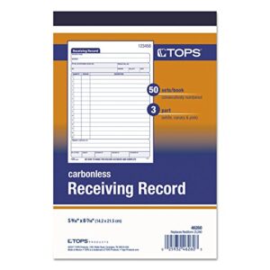 TOPS 46260 Receiving Record Book, 5 1/2 x 7 7/8, Three-Part Carbonless, 50 Sets/Book