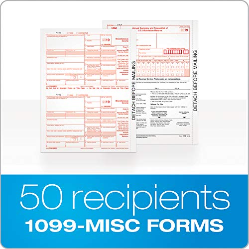 TOPS 1099 MISC Forms 2019, 5 Part Tax Forms, 50 Recipients Laser/Inkjet Forms, 3 1096 Summary Forms (TXA22993), White (TX22993)