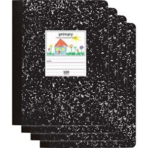 office depot® brand primary composition books, 7-1/2″ x 9-3/4″, unruled/primary ruled, black, 100 sheets per pad, pack o