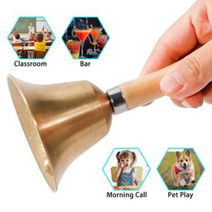 Dreokee Hand Bell 3.15 Inch Hand Call Bell with Solid Brass Wooden Handle Loud Handbell Dinner Call Bell for Adults Multi-Purpose for Weddings, Christmas, School, Service, Game, Animal