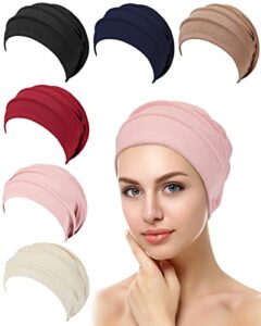 geyoga 6 pieces slouchy hair loss beanies hats soft cotton cancer hat stretchy sleeping cap headwear for women multicoloured