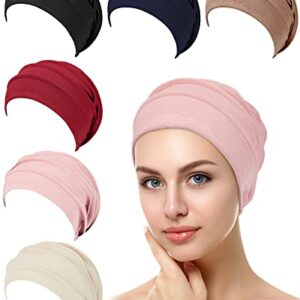 Geyoga 6 Pieces Slouchy Hair Loss Beanies Hats Soft Cotton Cancer Hat Stretchy Sleeping Cap Headwear for Women Multicoloured