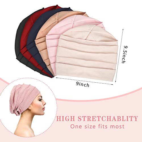 Geyoga 6 Pieces Slouchy Hair Loss Beanies Hats Soft Cotton Cancer Hat Stretchy Sleeping Cap Headwear for Women Multicoloured