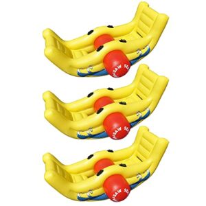 swimline 9058 giant inflatable sea-saw water rocker 2 person swimming pool float with built-in handles for kids and adults, yellow (3 pack)