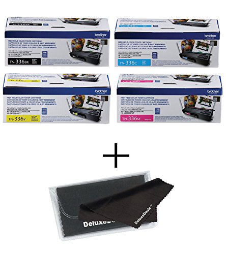 Brother TN336 High Yield Toner Set BCYM HL-L8250CDN HL-L8350CDW HL-L8350CDWT MFC-L8600CDW MFC-L8850CDW + DeluxeDeals MicroFiber LCD Screen Cleaning Cloth