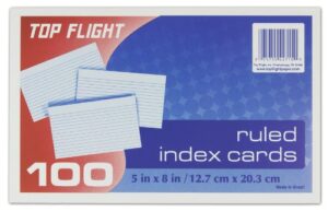 top flight index cards, ruled, 5 x 8 inches, white, 100 cards per pack (4004033)