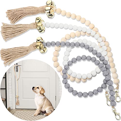 3 Pcs Hanging Dog Bell for Door Potty Training Decorative Dog Door Bells Wooden Beads Adjustable Small Dog Potty Bell Puppy Supplies for Pets Dogs Puppies Potty Training Accessories, 3 Colors