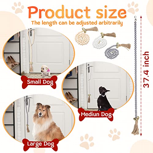 3 Pcs Hanging Dog Bell for Door Potty Training Decorative Dog Door Bells Wooden Beads Adjustable Small Dog Potty Bell Puppy Supplies for Pets Dogs Puppies Potty Training Accessories, 3 Colors