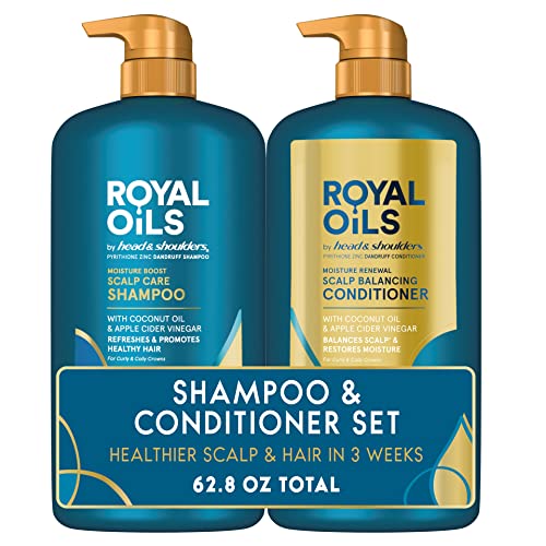 Head & Shoulders Royal Oils Dandruff Shampoo & Conditioner Set with Coconut Oil and Apple Cider Vinegar, Curly Hair Products, 31.4 Oz Each
