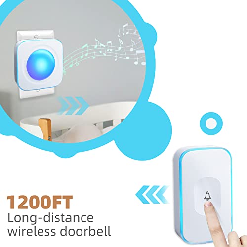 Wireless Doorbell Plug in 1200feet wireless door bell Battery Operated Doorbell Button with Flashing Light 36 Melodies 4 Volume 2 Receivers 1 Touch Button White FUHONGRUI