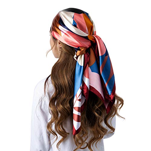 vimate Silk Head Scarves, Women's Lightweight 35" Square Satin Scarf for Hair Wrapping at Night. (Style-13)