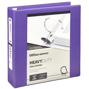 office depot® brand heavy-duty d-ring view binder, 2″ rings, 54% recycled, purple
