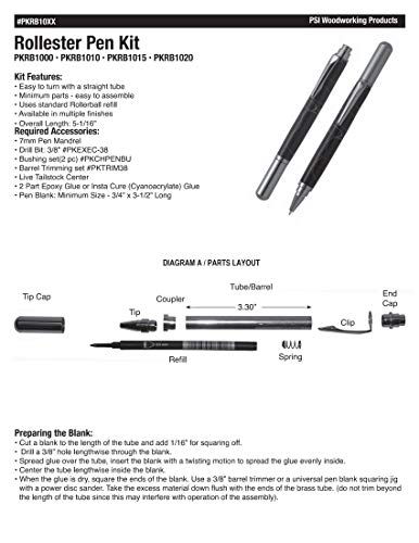 Penn State Industries PKRB1000SS Rollester Rollerball Pen Kit Starter Package Woodturning Project