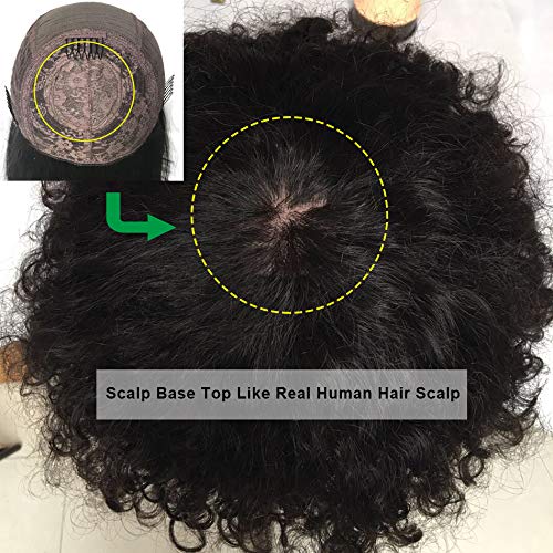 Afro Kinky Curly Wig With Bangs Scalp Top Wig 200 Density Full Machine Made Virgin Brazilian Short Curly Human Hair Wigs Natural Color 20Inch