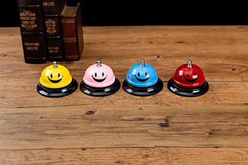 ASIAN HOME Call Bell, 3.35 Inch Diameter, Metal Bell, Blue Smiley Face, Desk Bell Service Bell for Hotels, Schools, Restaurants, Reception Areas, Hospitals, Customer Service, Blue (1 Bell)