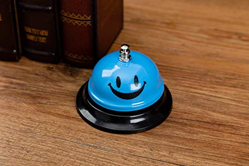 ASIAN HOME Call Bell, 3.35 Inch Diameter, Metal Bell, Blue Smiley Face, Desk Bell Service Bell for Hotels, Schools, Restaurants, Reception Areas, Hospitals, Customer Service, Blue (1 Bell)