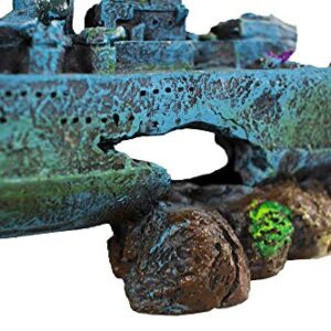 Penn-Plax Deco-Replicas Sunken Battleship Aquarium Decoration – Safe for Freshwater and Saltwater Fish Tanks – Medium