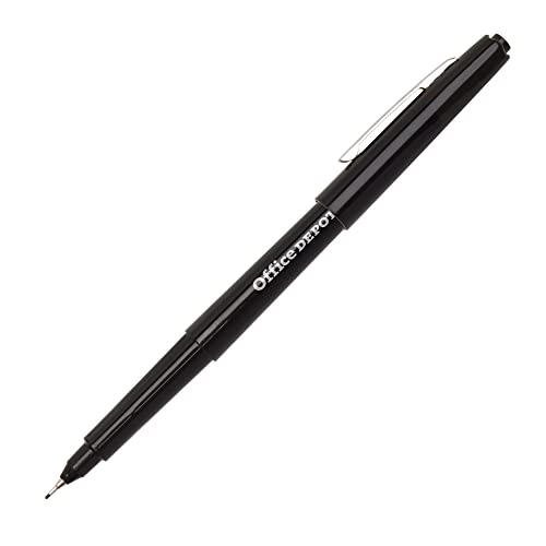 Office Depot® Brand Felt-Tip Porous Pens, Medium Point, 1.0 mm, Black Barrels, Black Ink, Pack Of 12 Pens