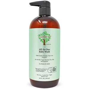 mountain top all-in-one baby wash (24 oz / 709 ml) with premium usda biobased ingredients, sulfate-free, tear-free, hypoallergenic, natural 2-in-1 baby shampoo & body wash