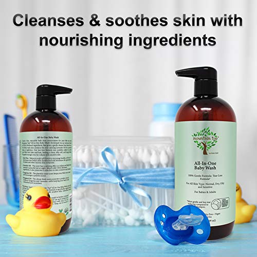 MOUNTAIN TOP All-in-One Baby Wash (24 oz / 709 ml) with Premium USDA Biobased Ingredients, Sulfate-Free, Tear-Free, Hypoallergenic, Natural 2-in-1 Baby Shampoo & Body Wash